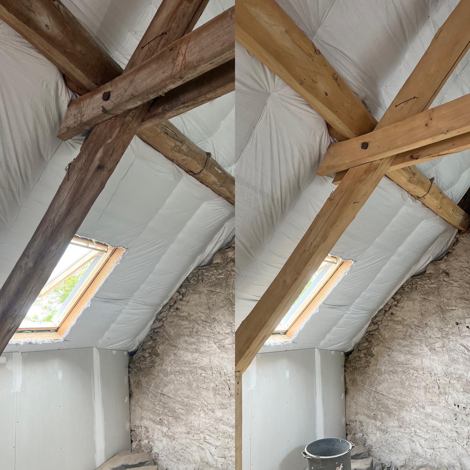 Aérogommage de poutres et lambris en intérieur